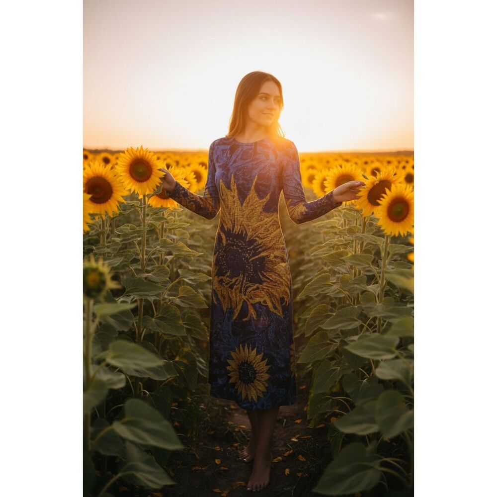 Cobalt Blue Yellow Sunflower Abstract | Daniela Maxi Dress